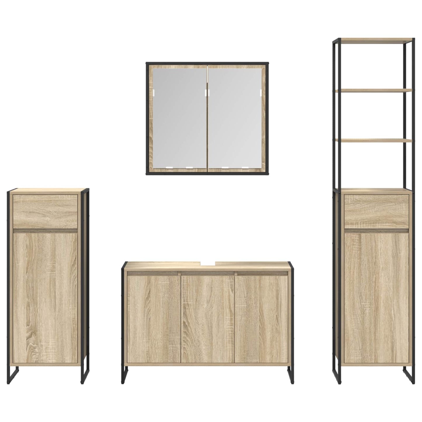 Bathroom Furniture Set with Drawer Sonoma Oak Engineered Wood