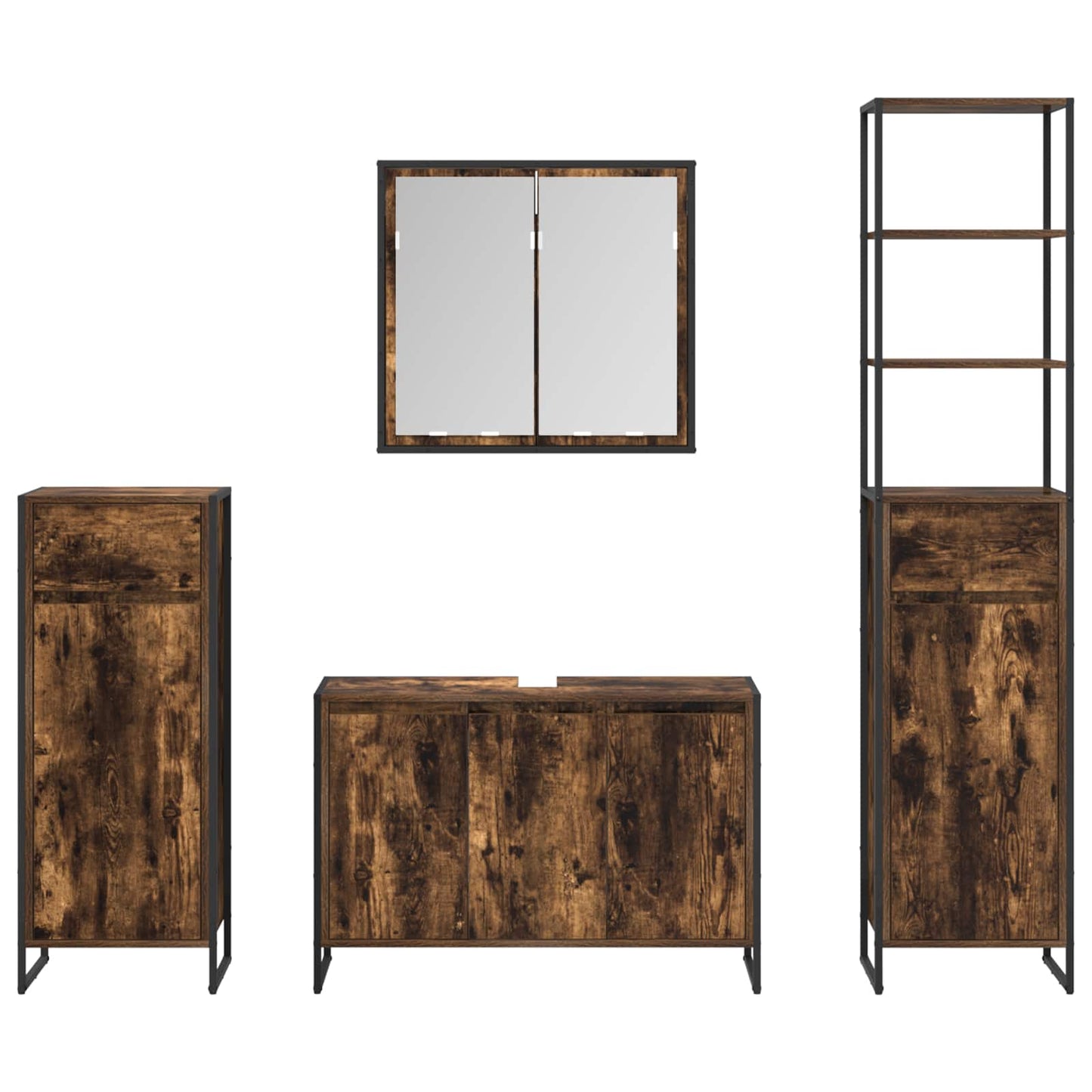 Bathroom Furniture Set with Drawer Smoked Oak Engineered Wood