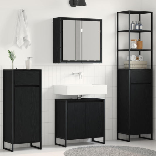 Bathroom Furniture Set 4 pcs Black Oak Engineered Wood