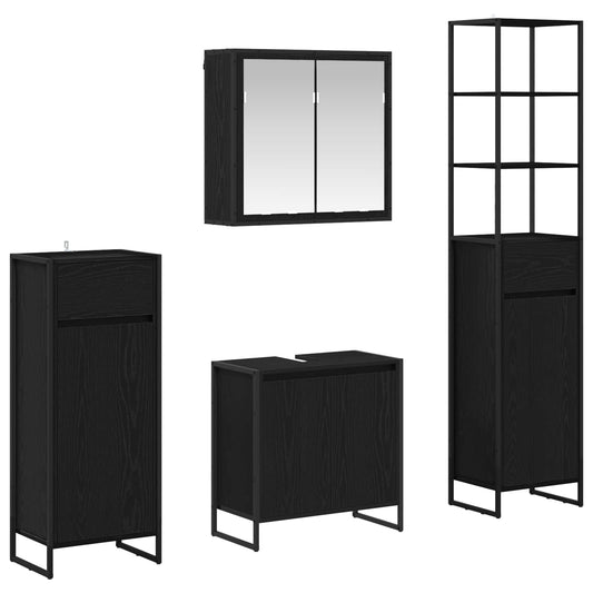 Bathroom Furniture Set 4 pcs Black Oak Engineered Wood