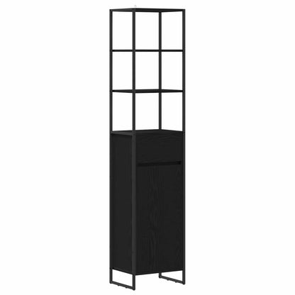 Bathroom Furniture Set with Drawer Black Oak Engineered Wood