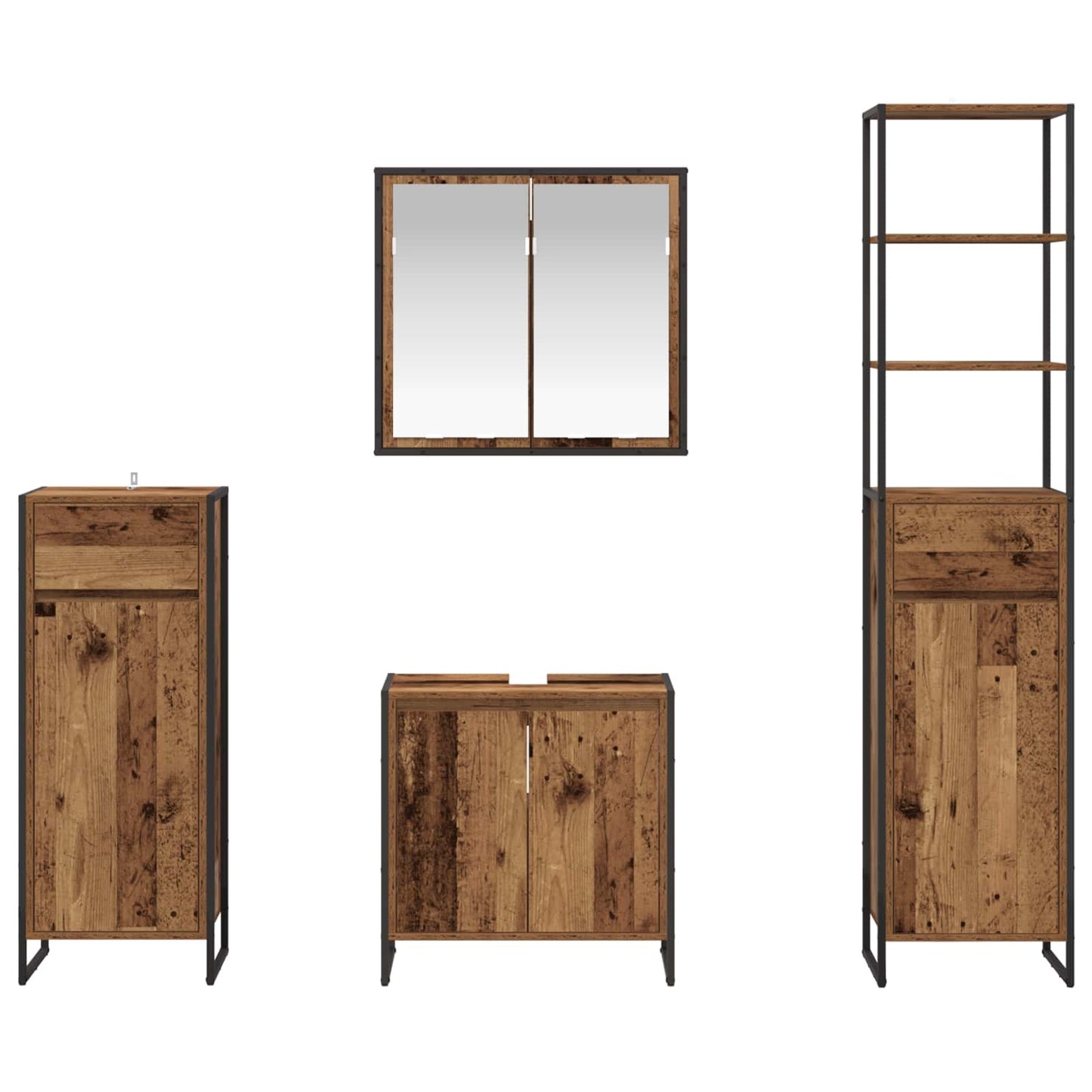 Bathroom Furniture Set with Drawer Old Wood Engineered Wood