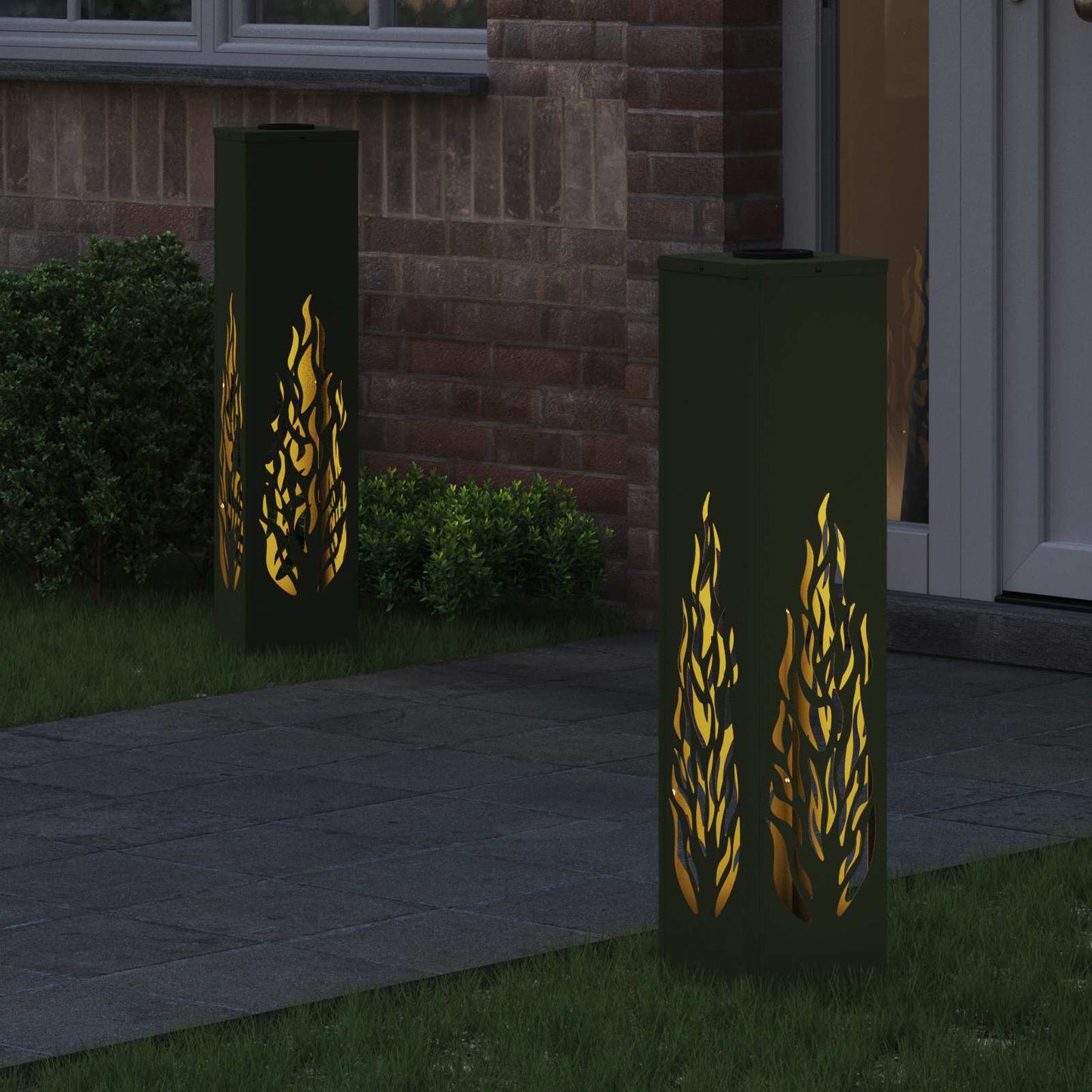 Solar LED Pathway Light 2 pcs Olive Green Cold Rolled Steel