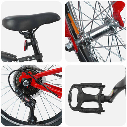 Kids Bike 20 Inches 6-Speed for 6-11 Years Old Red