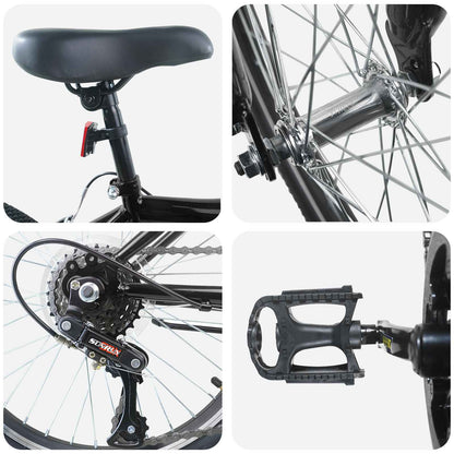 Kids Bike 24 Inches 6-Speed for 8-12 Years Old Black