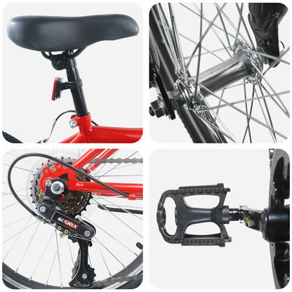 Kids Bike 20 Inches 6-Speed for 6-11 Years Old Red