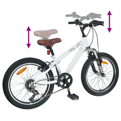 Mountain Bike 20 Inches 6-Speed for 5-8 Years Old White