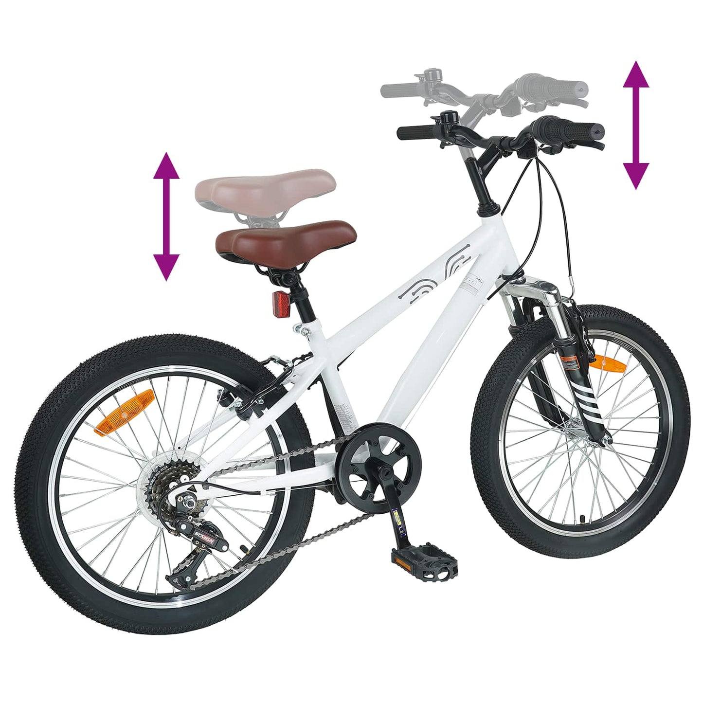 Mountain Bike 24 Inches 6-Speed for 8-12 Years Old White