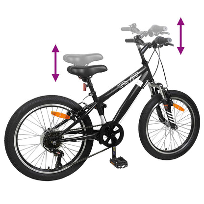 Mountain Bike 24 Inches 6-Speed for 8-12 Years Old Black