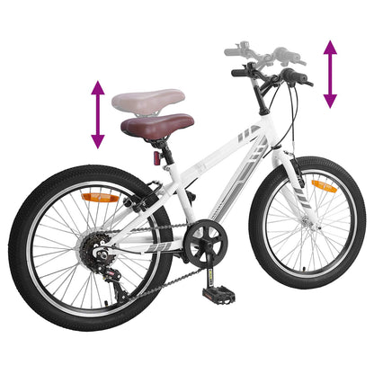 Mountain Bike 20 Inches 6-Speed for 5-8 Years Old White