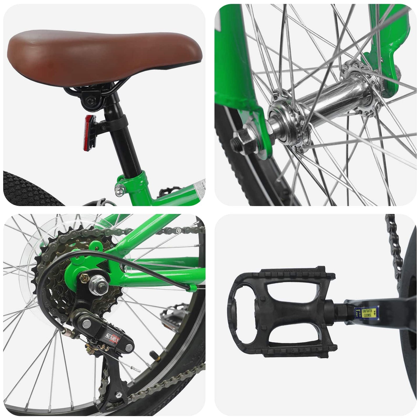 Mountain Bike 20 Inches 6-Speed for 5-8 Years Old Green