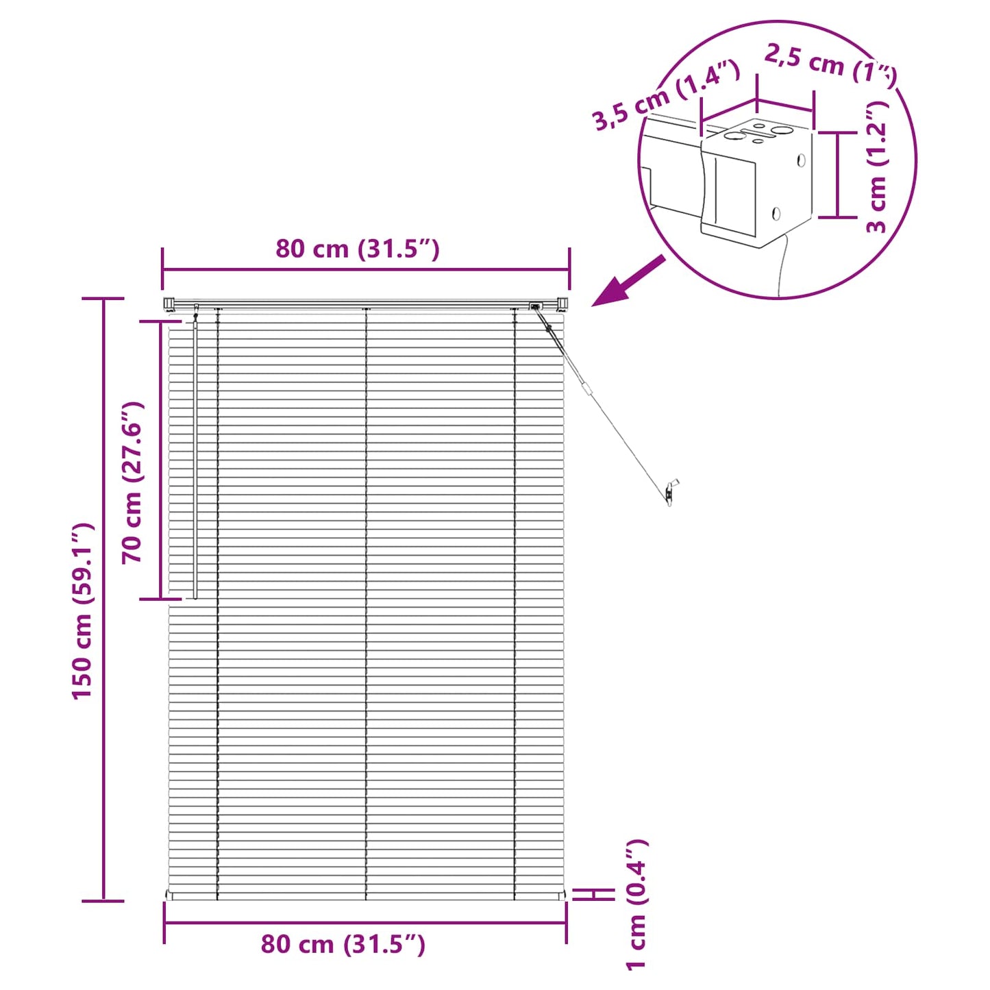 Venetian Blind Black 150 x 80 cm 25 mm PVC