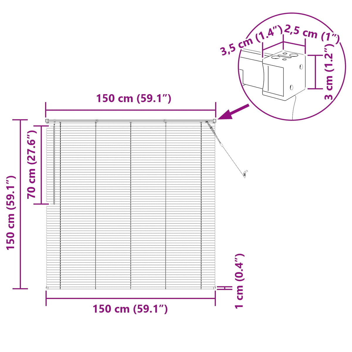Venetian Blind Black 150 x 150 cm 25 mm PVC