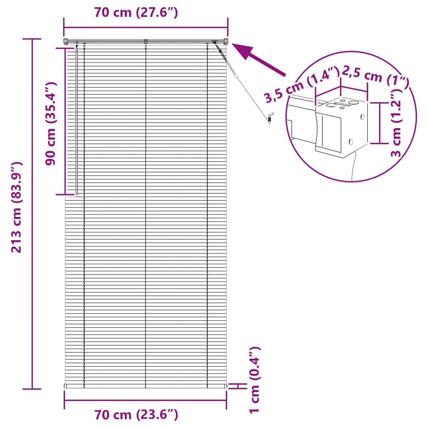 Venetian Blind Black 213 x 70 cm 25 mm PVC