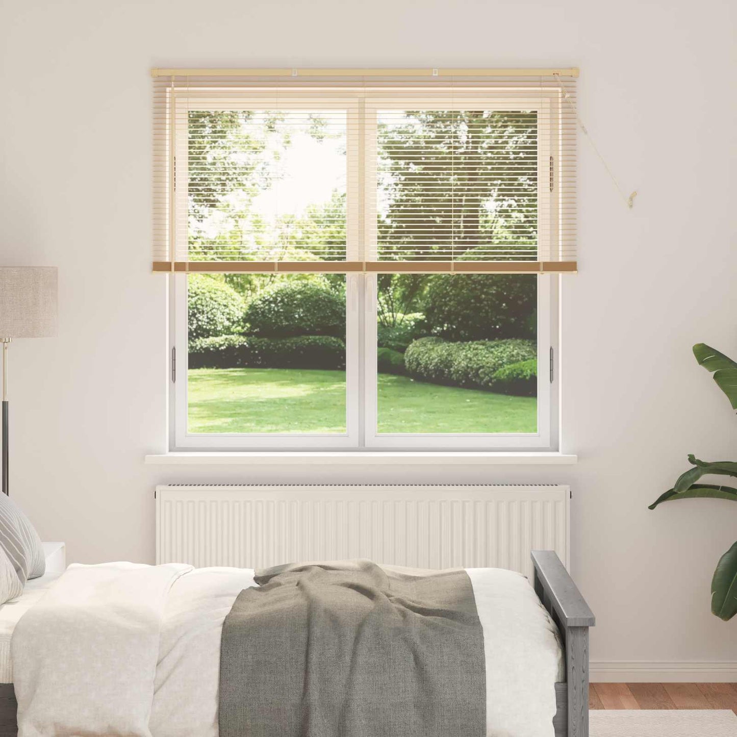 Venetian Blind Light Brown with Pattern 150 x 140 cm 25 mm PVC