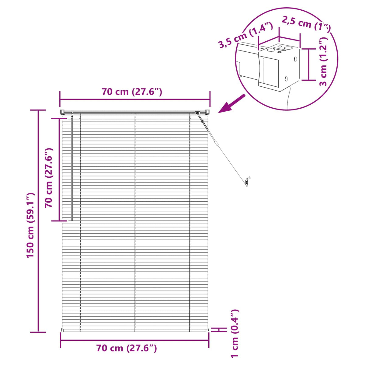 Venetian Blind Dark Brown with Pattern 150 x 70 cm 25 mm PVC