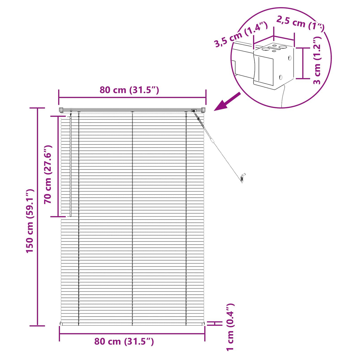 Venetian Blind Dark Brown with Pattern 150 x 80 cm 25 mm PVC