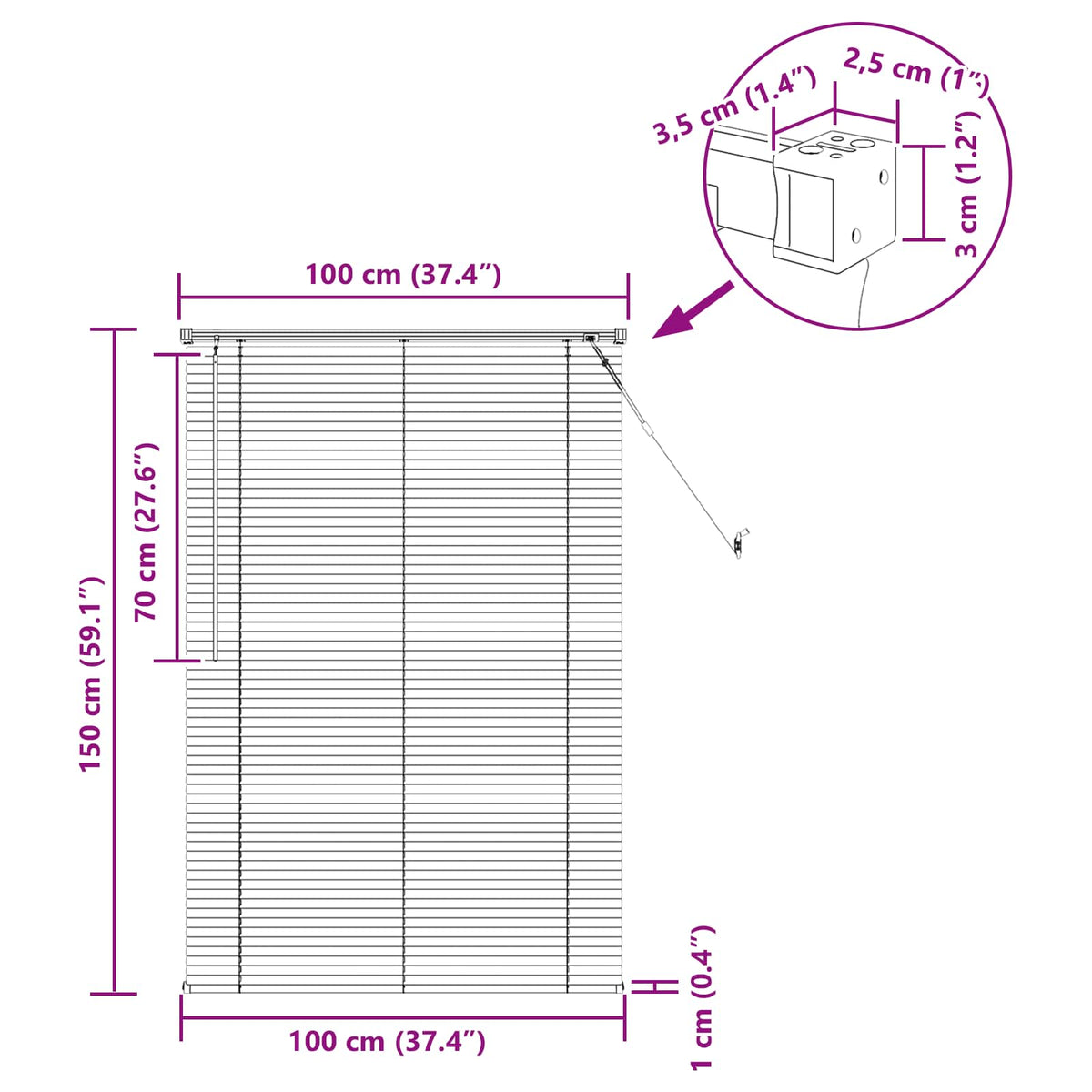 Venetian Blind Dark Brown with Pattern 150 x 100 cm 25 mm PVC