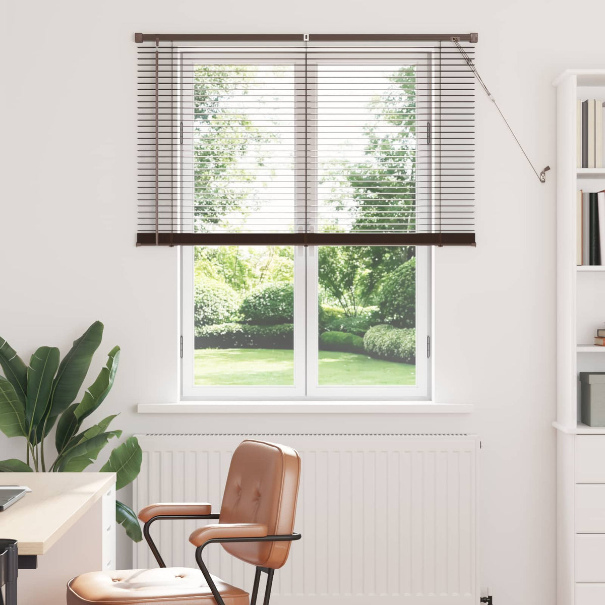 Venetian Blind Dark Brown with Pattern 150 x 120 cm 25 mm PVC