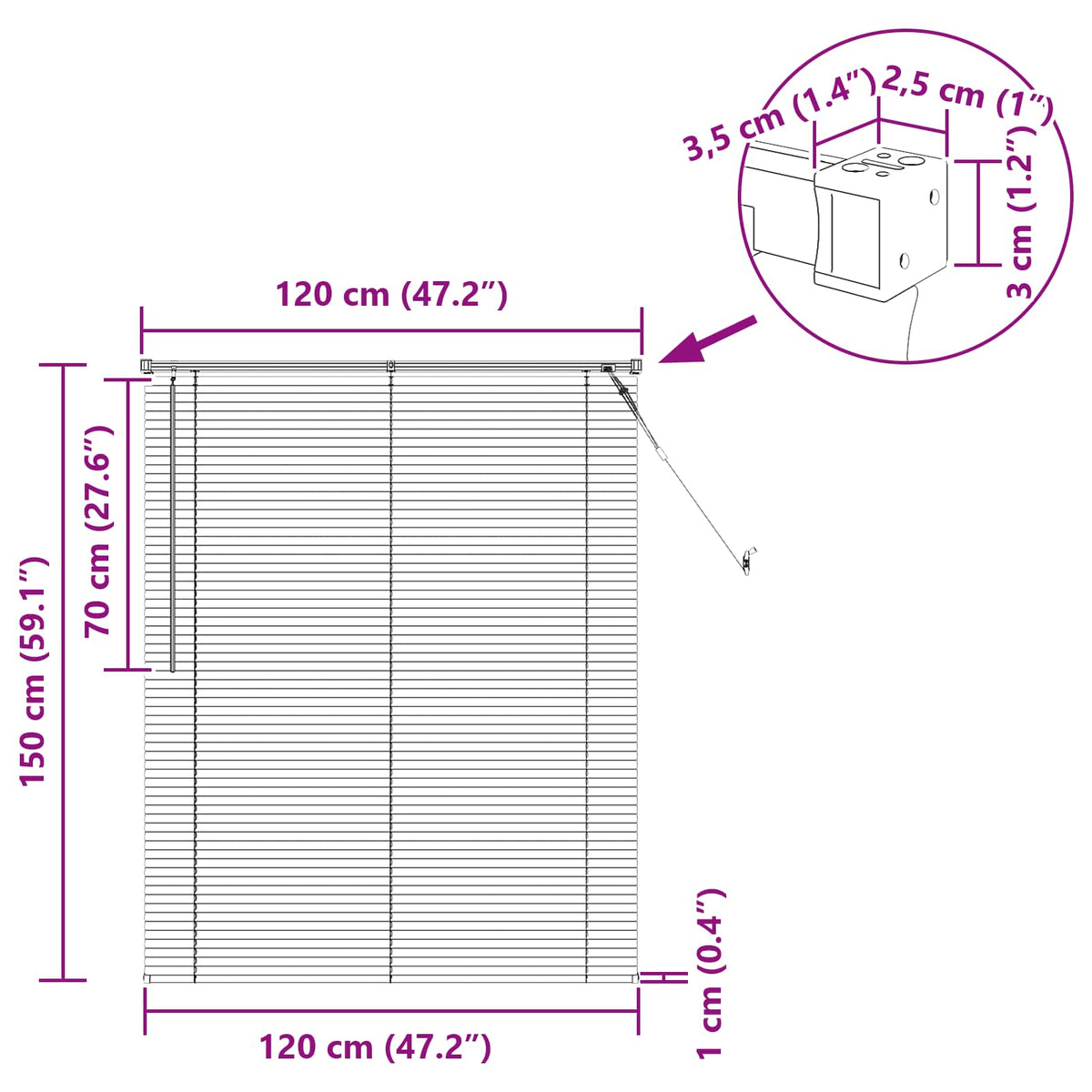 Venetian Blind Dark Brown with Pattern 150 x 120 cm 25 mm PVC