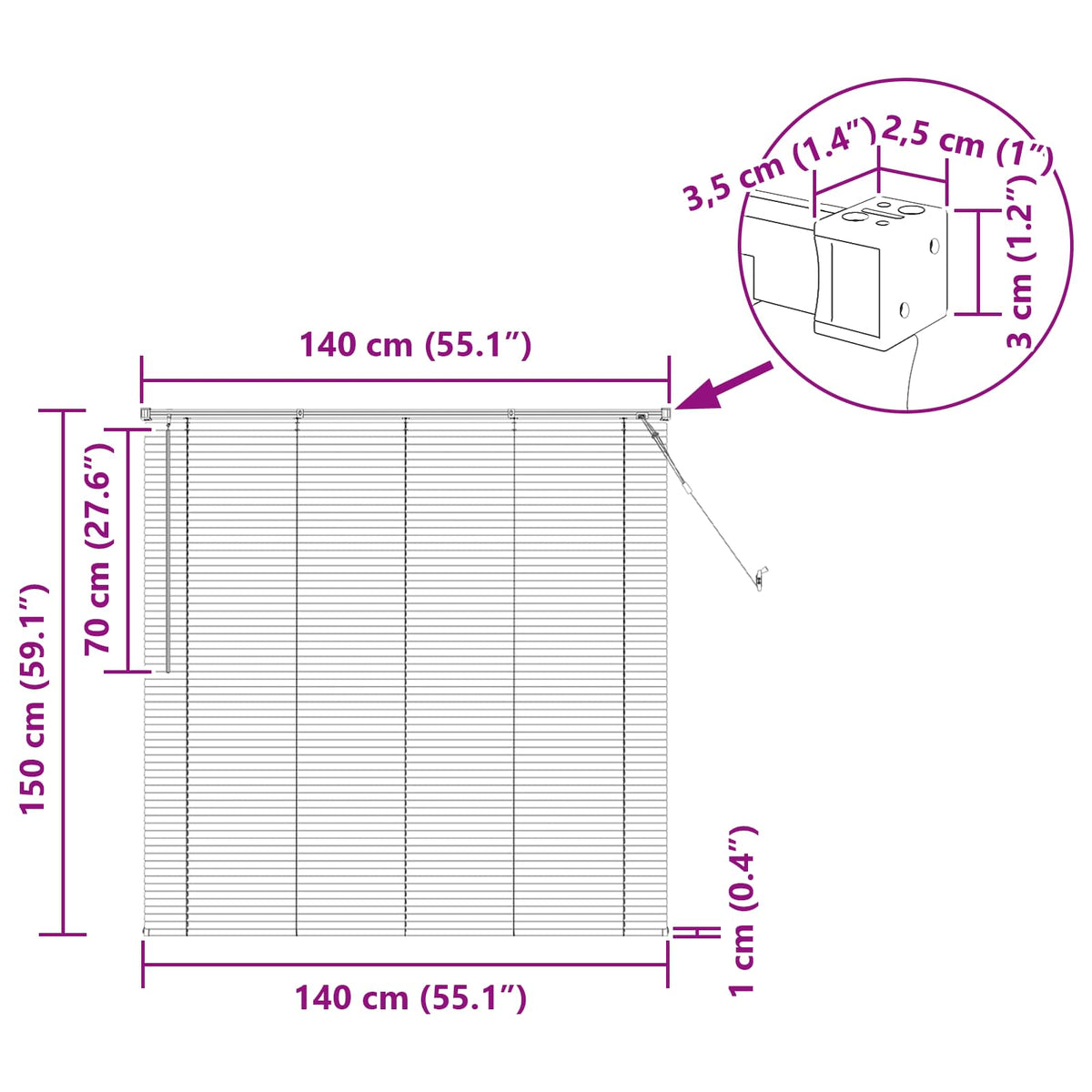 Venetian Blind Dark Brown with Pattern 150 x 140 cm 25 mm PVC