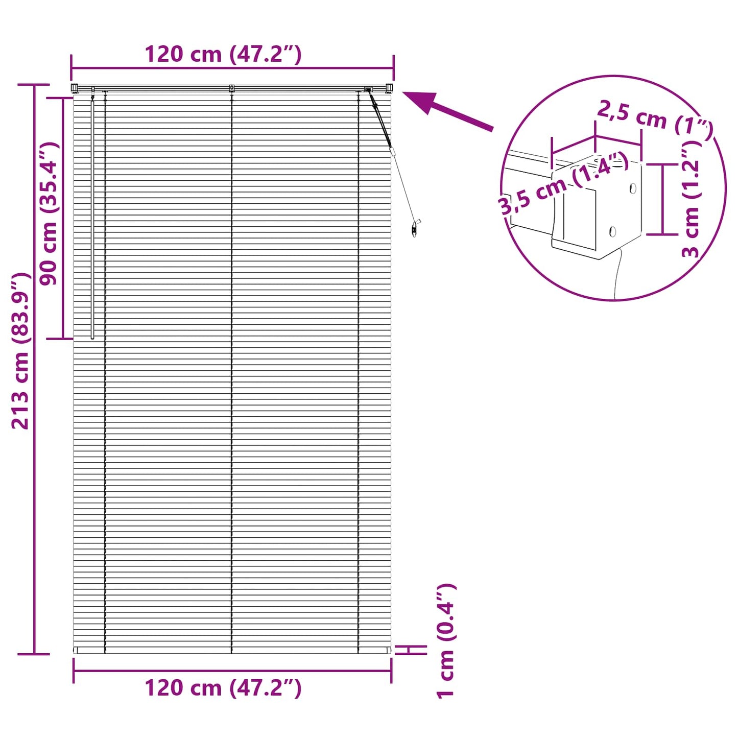 Venetian Blind Dark Brown with Pattern 213 x 120 cm PVC