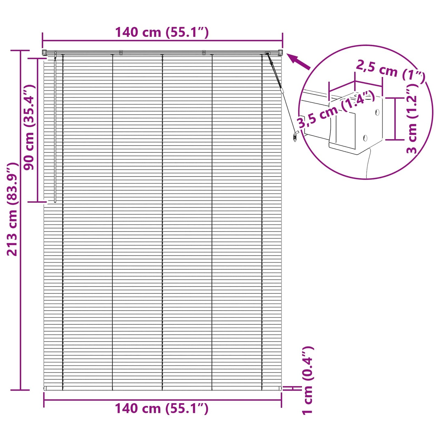 Venetian Blind Dark Brown with Pattern 213 x 140 cm 25 mm PVC