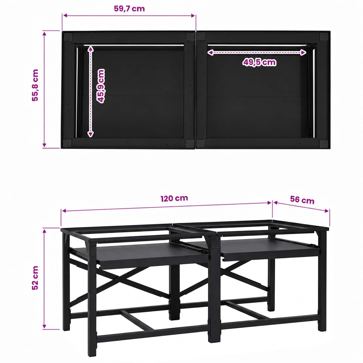 Washing Machine Pedestal 2 pcs Black 120 x 56 x 52 cm Steel