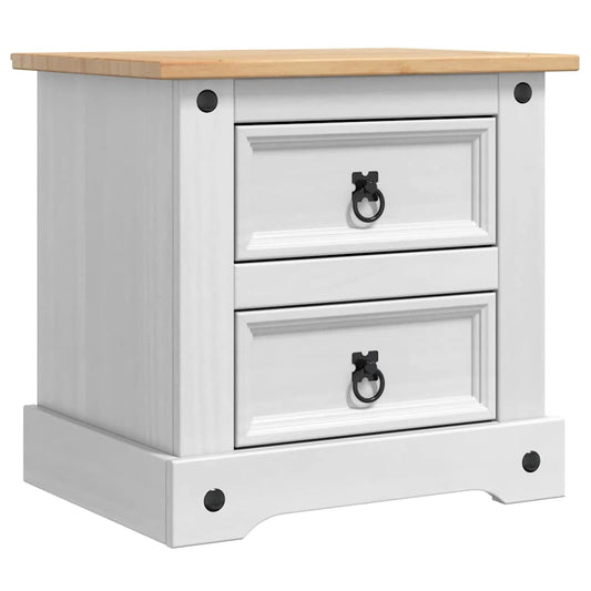 Bedside Table Corona White 53 x 39 x 47 cm Solid Pine Wood