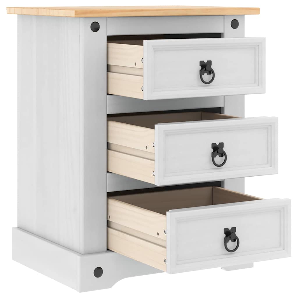 Bedside Table Corona White 53 x 39 x 66 cm Solid Pine Wood