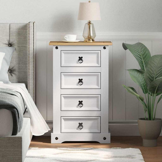 Bedside Table Corona White 53 x 39 x 84 cm Solid Pine Wood