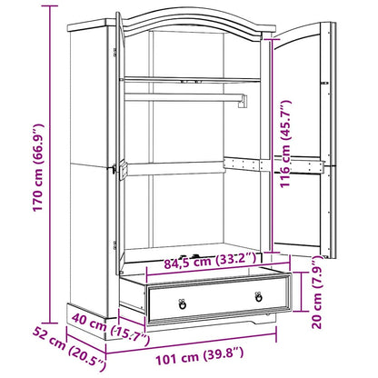 Wardrobe Corona White 101 x 52 x 170 cm Solid Pine Wood