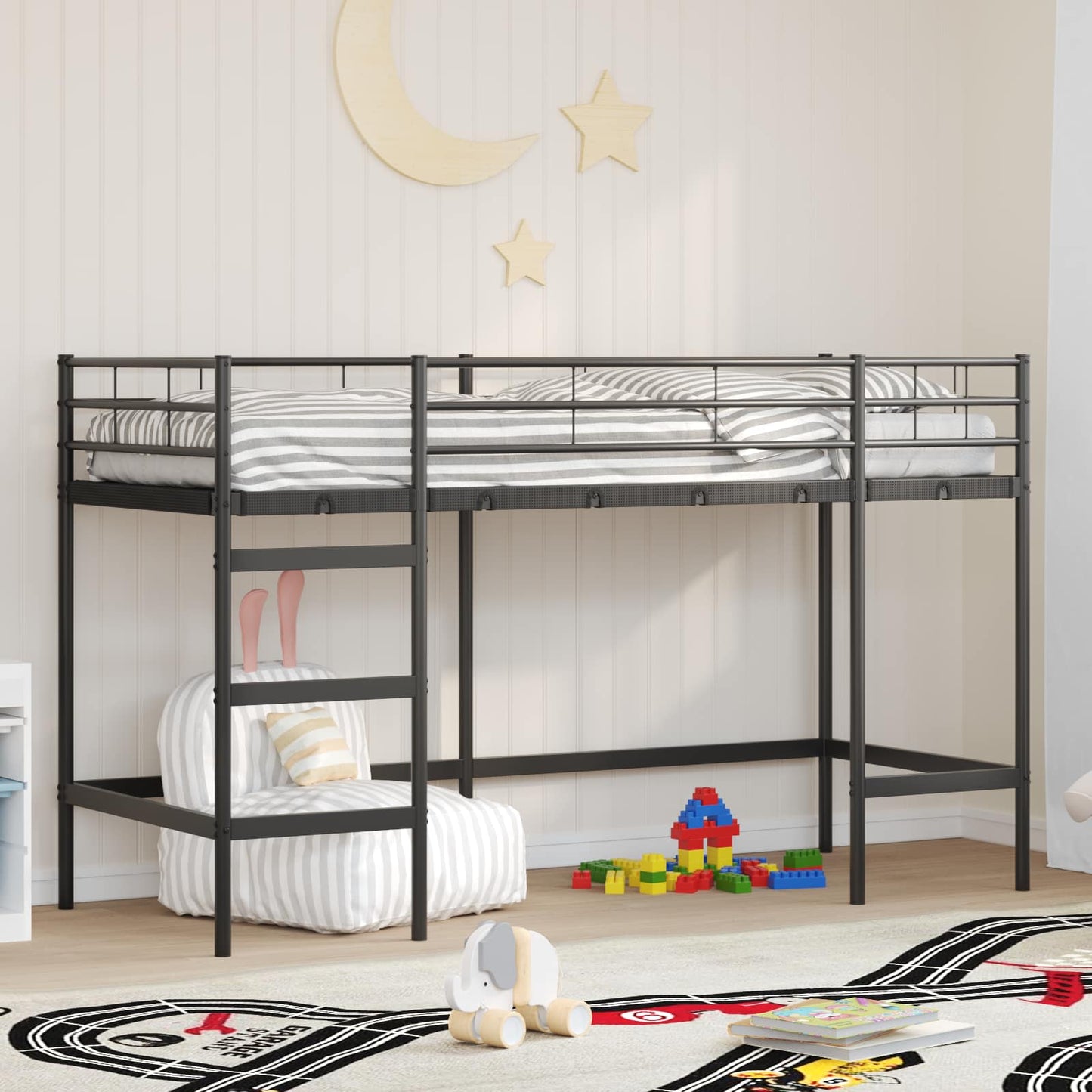 Kids'Loft Bed Frame Plain Black 75 x 190 cm Steel