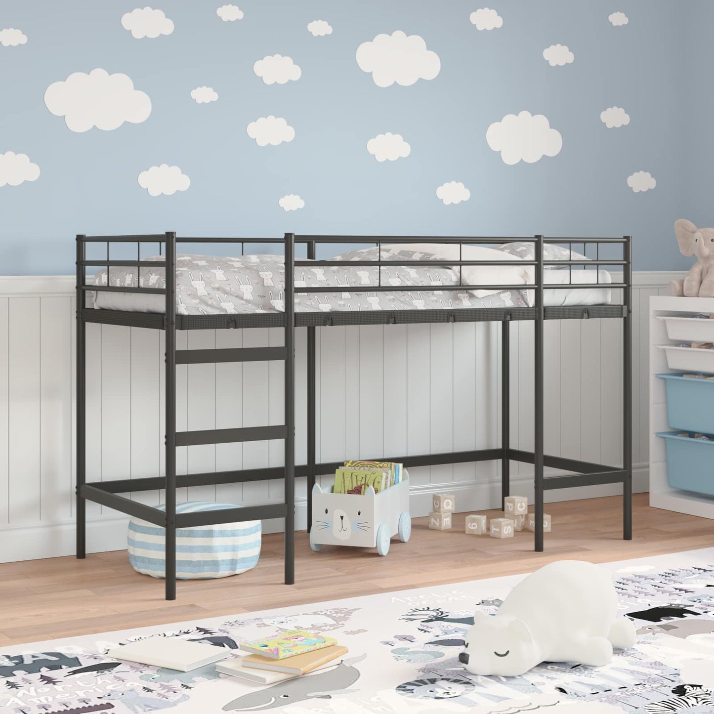 Kids'Loft Bed Frame Plain Black 100 x 190 cm Steel