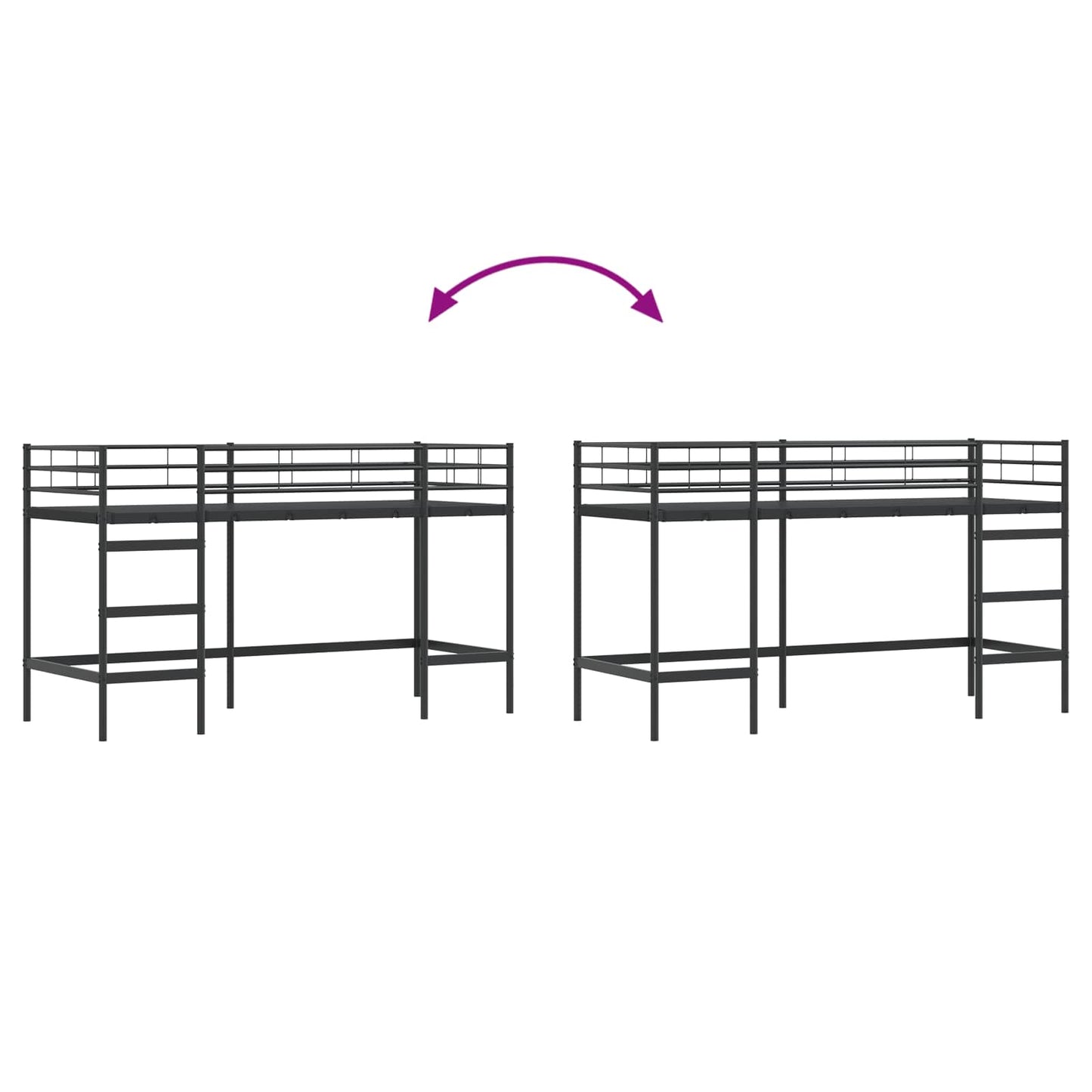 Kids'Loft Bed Frame Plain Black 100 x 190 cm Steel