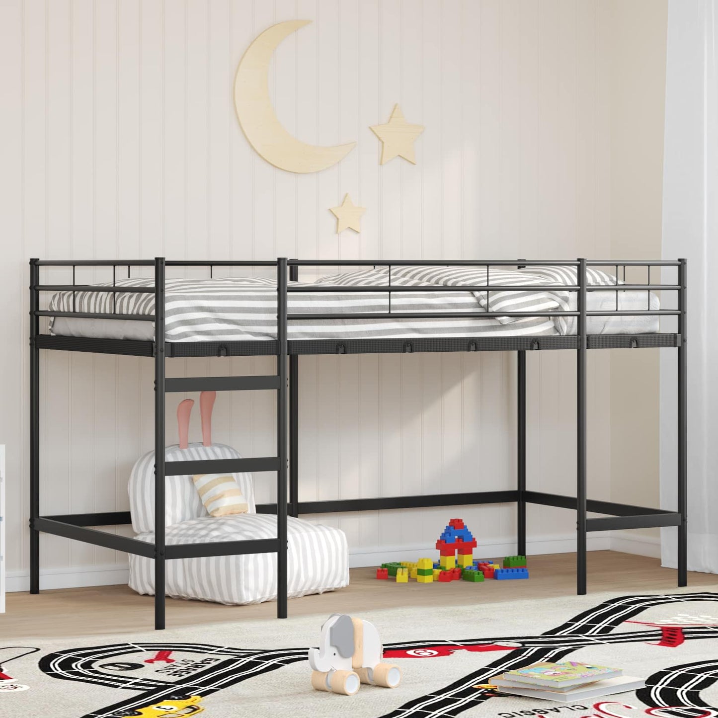 Kids'Loft Bed Frame Black 107 x 200 cm Steel