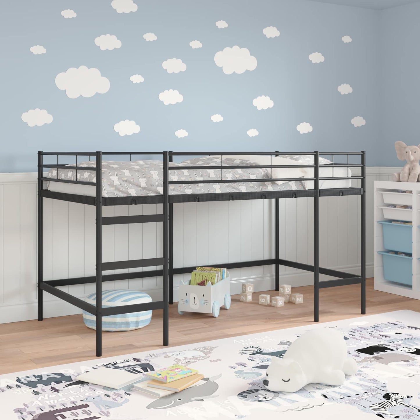 Kids'Loft Bed Frame Black 107 x 200 cm Steel
