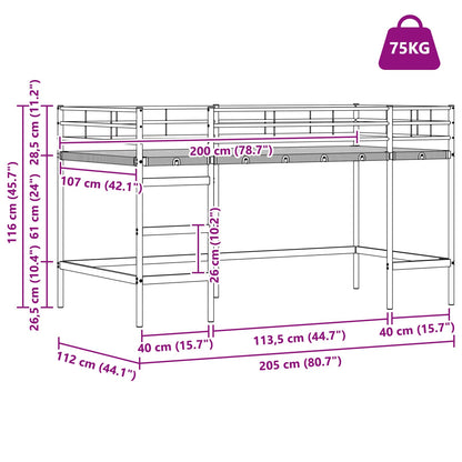 Kids'Loft Bed Frame Black 107 x 200 cm Steel