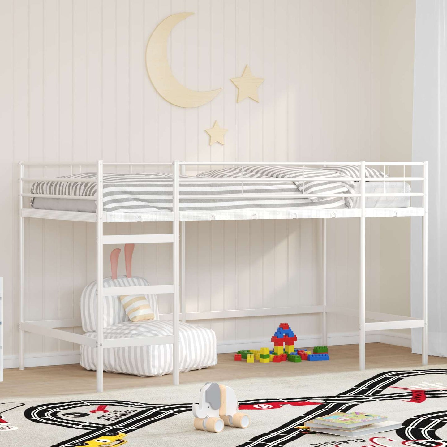 Kids'Loft Bed Frame Plain White 90 x 200 cm Steel
