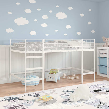 Kids'Loft Bed Frame Plain White 90 x 200 cm Steel