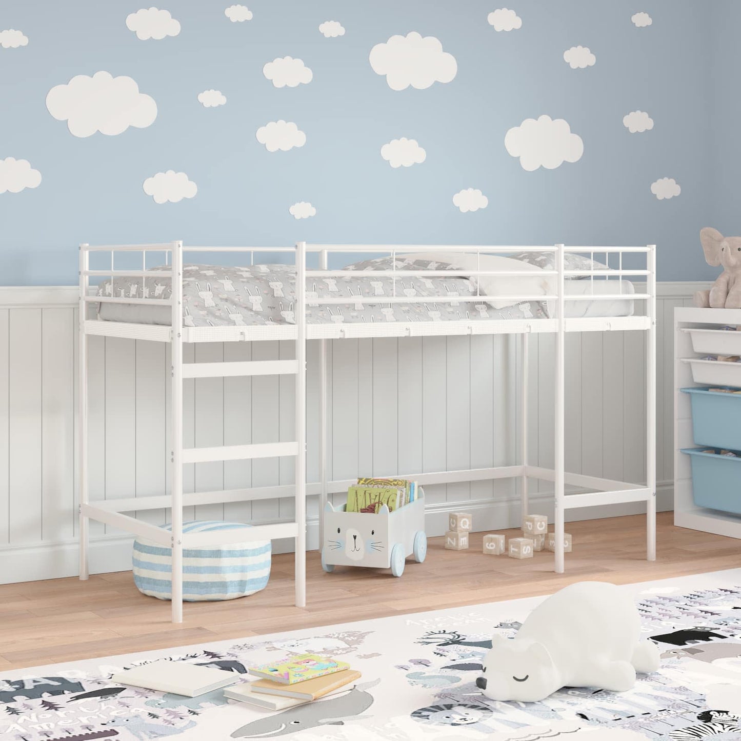 Kids'Loft Bed Frame Plain White 100 x 190 cm Steel