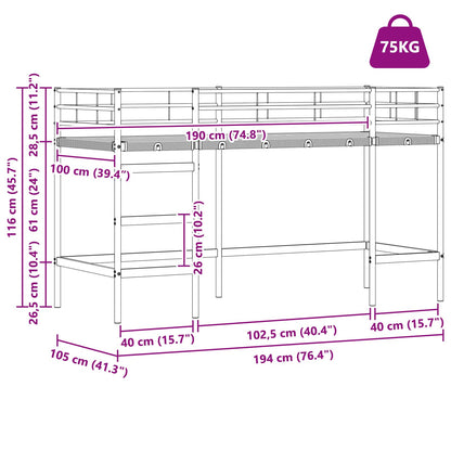 Kids'Loft Bed Frame Plain White 100 x 190 cm Steel