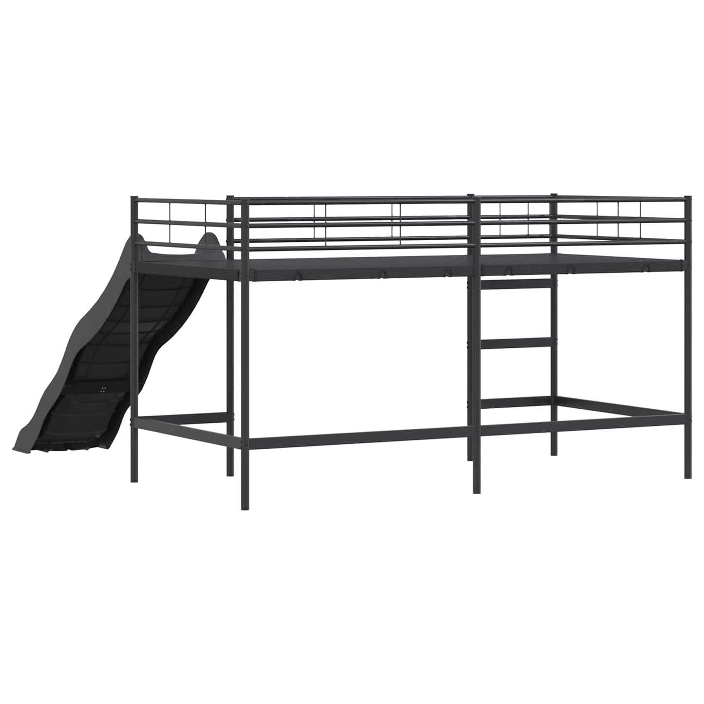 Kids'Loft Bed Frame with Slide Plain Black and Anthracite