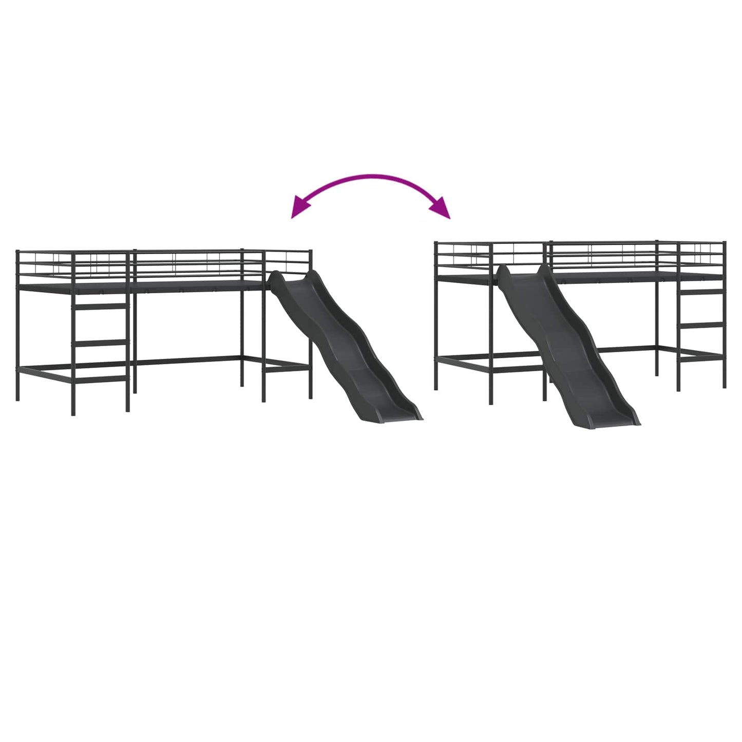 Kids'Loft Bed Frame with Slide Plain Black and Anthracite