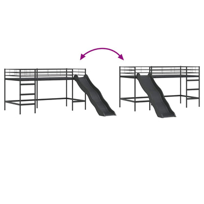 Kids'Loft Bed Frame with Slide Plain Black and Anthracite