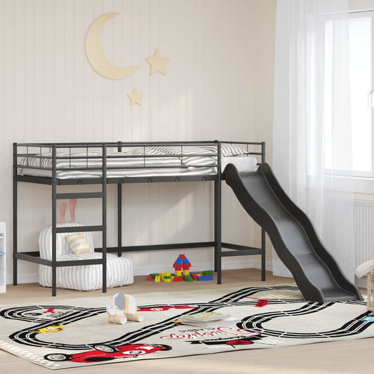 Kids'Loft Bed Frame with Slide Black and Anthracite