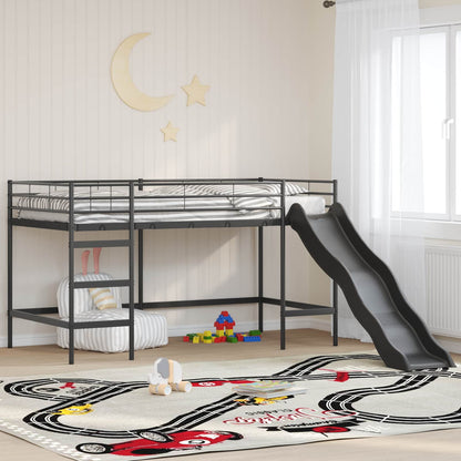 Kids'Loft Bed Frame with Slide Plain Black and Anthracite