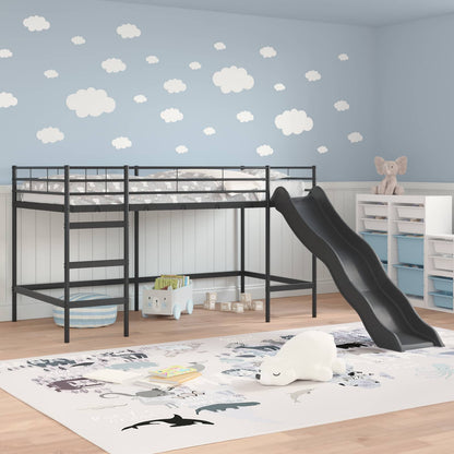 Kids'Loft Bed Frame with Slide Plain Black and Anthracite