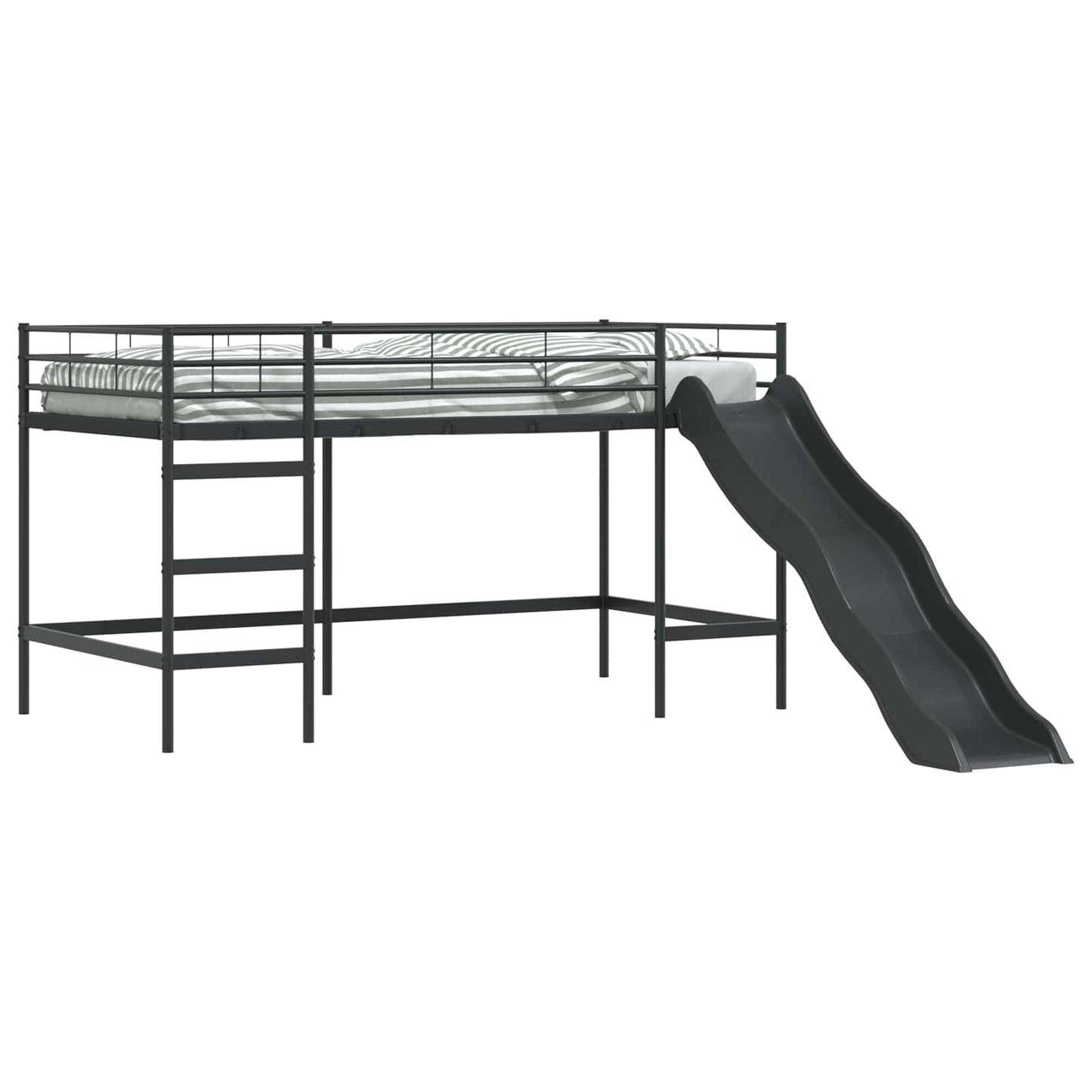 Kids'Loft Bed Frame with Slide Plain Black and Anthracite