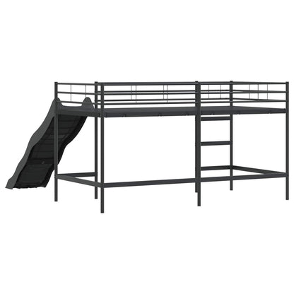 Kids'Loft Bed Frame with Slide Plain Black and Anthracite